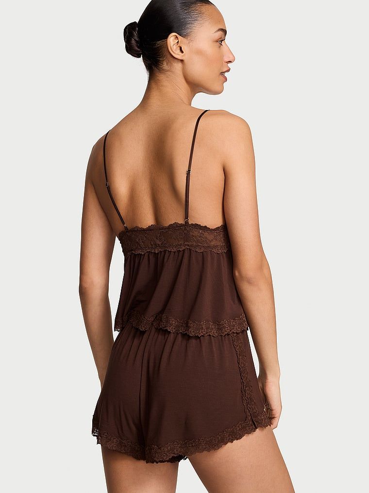 Modální spací sada – top s ramínky a šortky SoSoft. Produkt je hnědé barvy a pochází z kolekce Victoria's Secret.