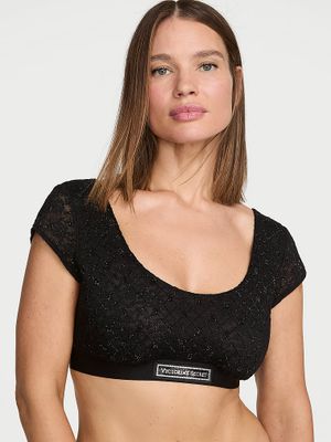T-shirt Braletka s krajkovým lesklým logem a krátkými rukávy