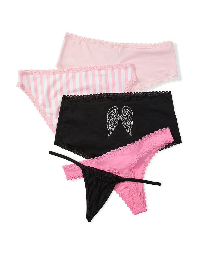 Sada kombinovaných bavlněných kalhotek – 5 dílů na módní přehlídku 2026. Produkt má vzorovanou barvu a pochází z kolekce Victoria's Secret.