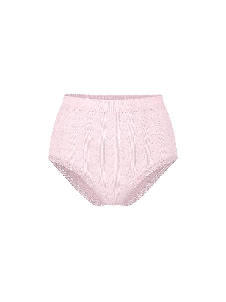 Bavlněné slipy s vysokým pasem, srdíčky a logem Heart Pointelle Briefs. Produkt je růžové barvy a pochází z kolekce Cotton.