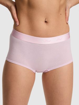 PINK Bavlněné kalhotky v chlapeckém stylu s logem a lesklým pasem