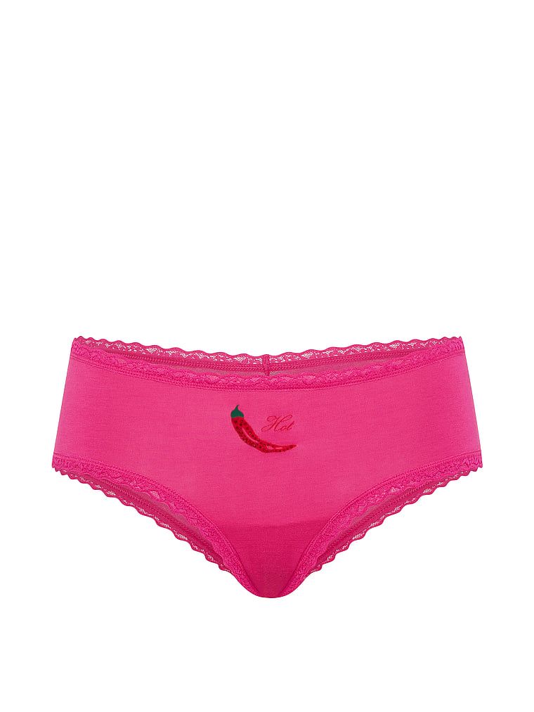 Bavlněné kalhotky s krajkou na okrajích Lace-Waist Cheeky. Produkt je růžové barvy a pochází z kolekce Lace Trim.