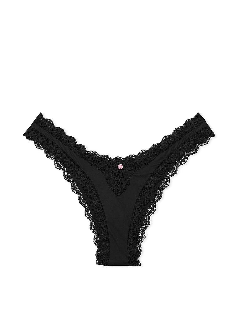 Brazilské kalhotky s krajkou Lace Trim Brazilian. Produkt je černý a pochází z kolekce Dream Angels.