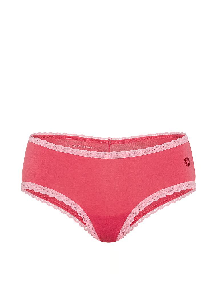 Bavlněné kalhotky s krajkou na okrajích Lace-Waist Cheeky. Produkt je červené barvy a pochází z kolekce Lace Trim.
