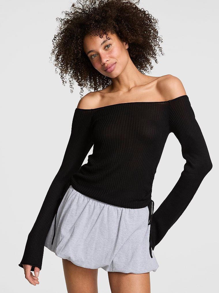 S bočním řasením Off-shoulder Svetr