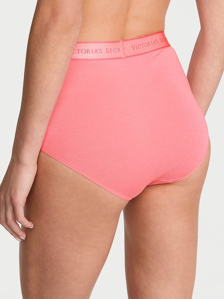 Bavlněné slipy s logem značky s vysokým pasem. Produkt je růžové barvy a pochází z kolekce Cotton.