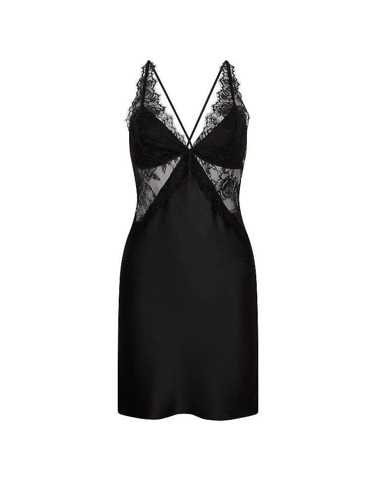 Satenová mini noční košile. Produkt je černý a pochází z kolekce Very Sexy.