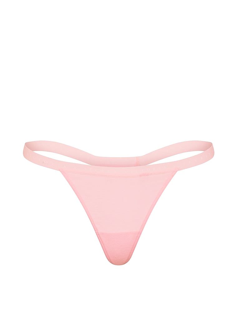 Pružné bavlněné tanga. Produkt je růžové barvy a pochází z kolekce Victoria's Secret.