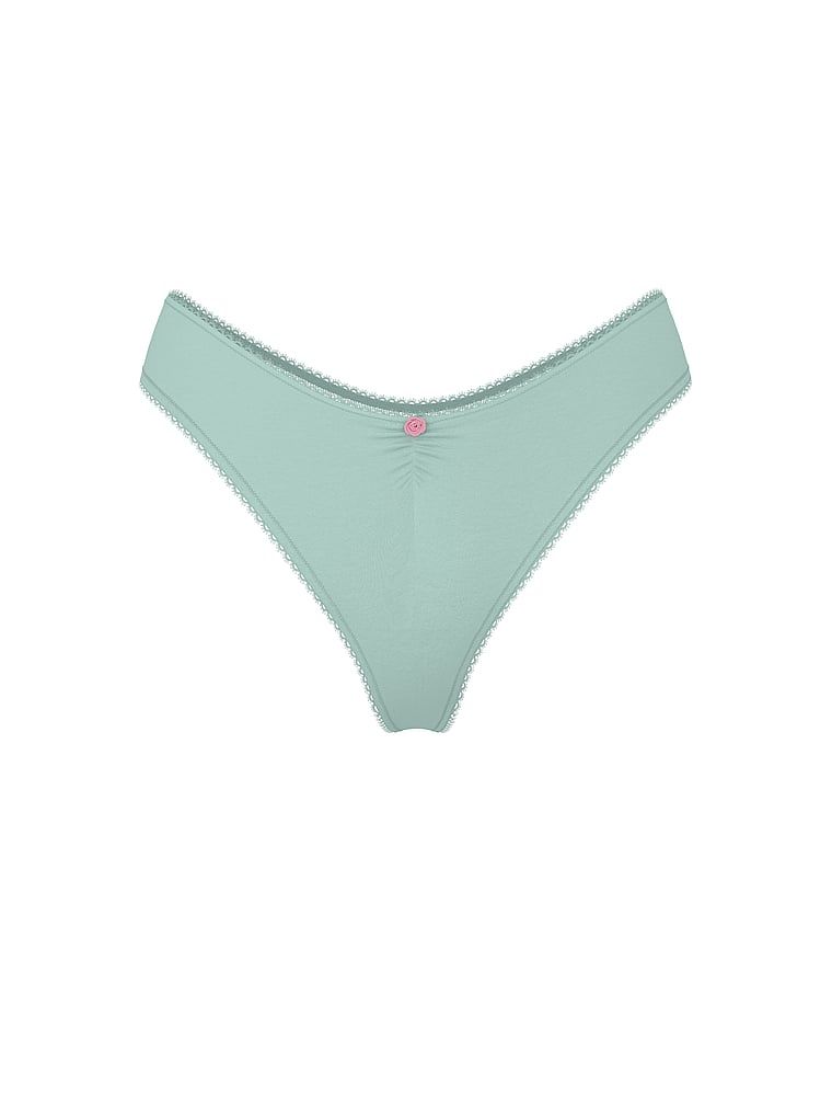 Bavlněné tanga s síťkou vzadu Heart Lace. Produkt je modré barvy a pochází z kolekce Victoria's Secret.