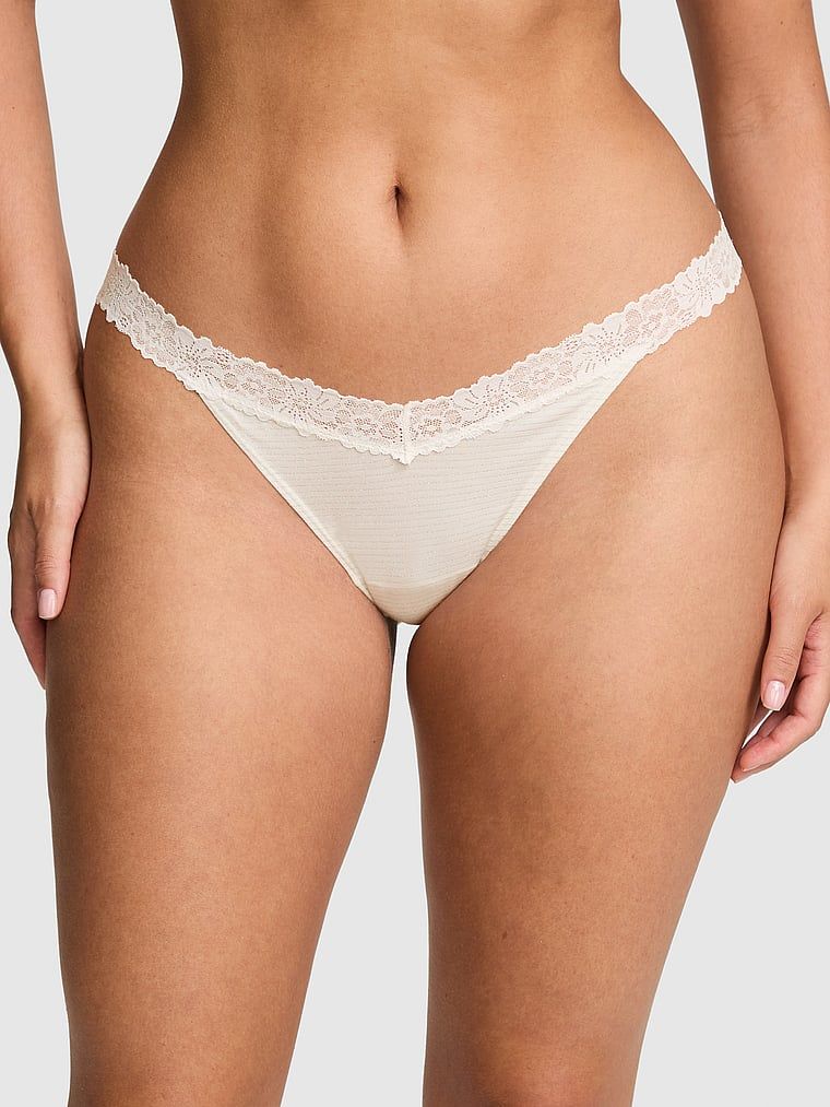 PINK Bavlněná tanga s krajkou