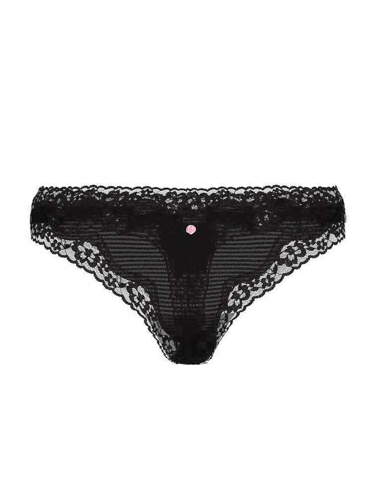 Pruhovaná bavlněná tanga s krajkou na okrajích. Produkt je černý a pochází z kolekce Lacie.