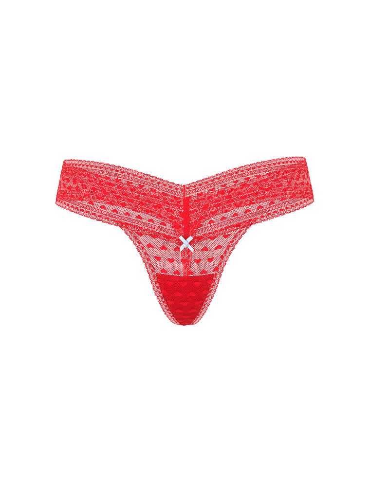 Síťované tanga s čipkou Heart Lace. Produkt je červené barvy a pochází z kolekce Lacie.