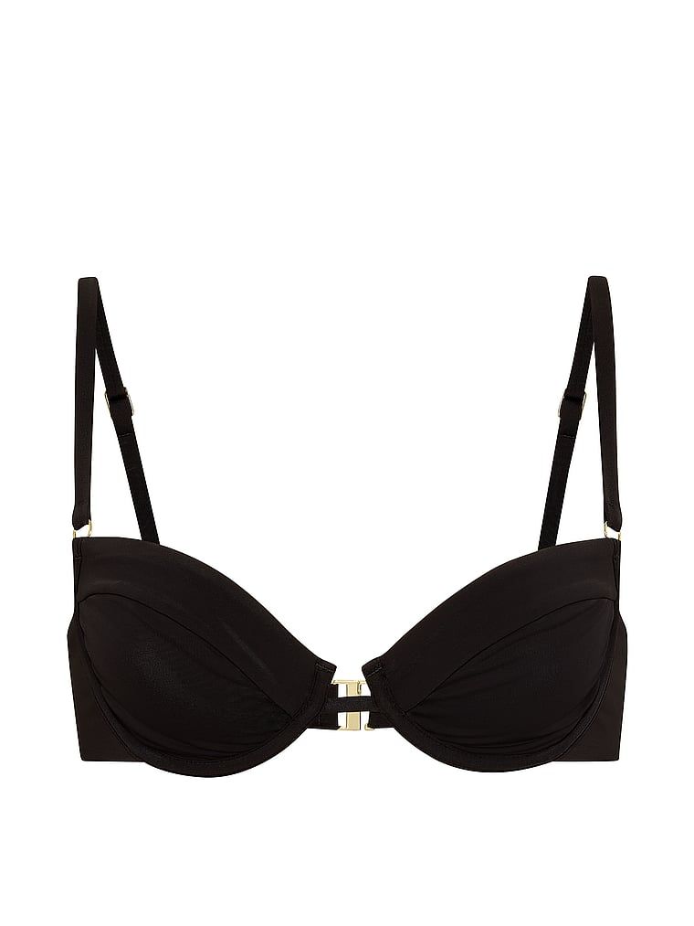 Horní část bikin bez polstrování balkonu. Produkt je černý a pochází z kolekce Victoria's Secret Swim.