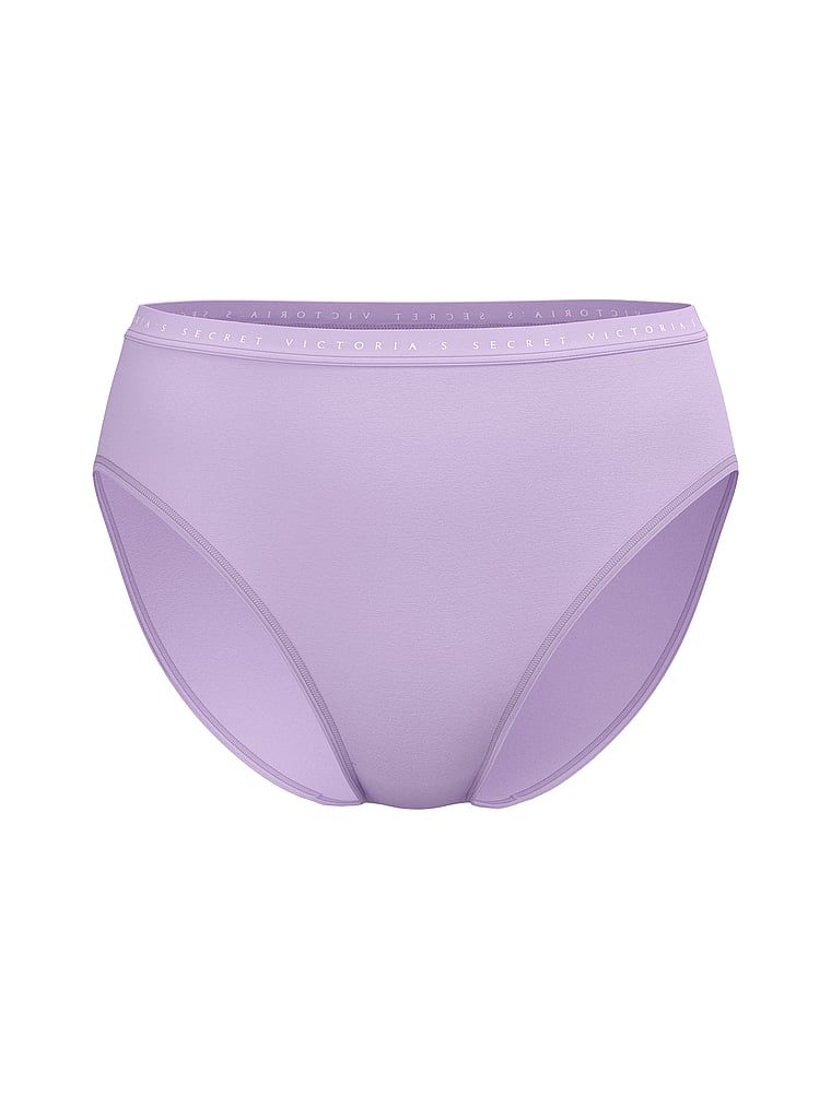 Bavlněné kalhotky s vysokými nohavicemi a vysoko střiženými nohavicemi. Produkt je fialový a pochází z kolekce Victoria's Secret.