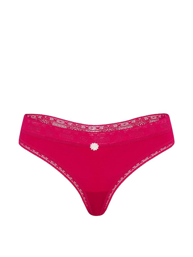 Bavlněné tanga s krajkou a krajkou s lemem. Produkt je růžové barvy a pochází z kolekce Lace Trim.