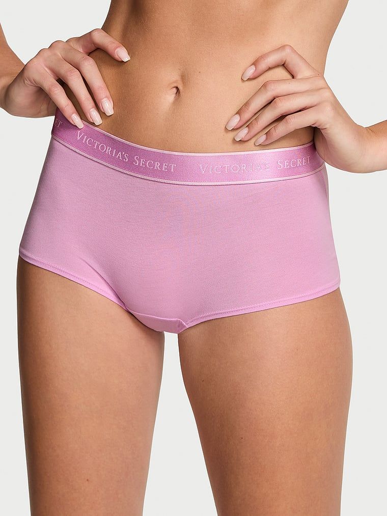 Bavlněné šortky s logem v pase Boyshort. Produkt má fialovou barvu a pochází z kolekce Cotton.