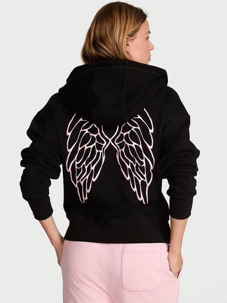 Angel Essentials Klasická fleecová mikina s kapucí a zipem Iconic
