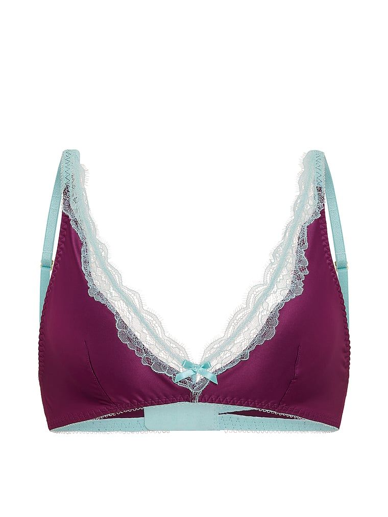 Nevystelovaná podprsenka bez kostic, saténová Tease. Produkt je fialové barvy a pochází z kolekce Victoria's Secret.