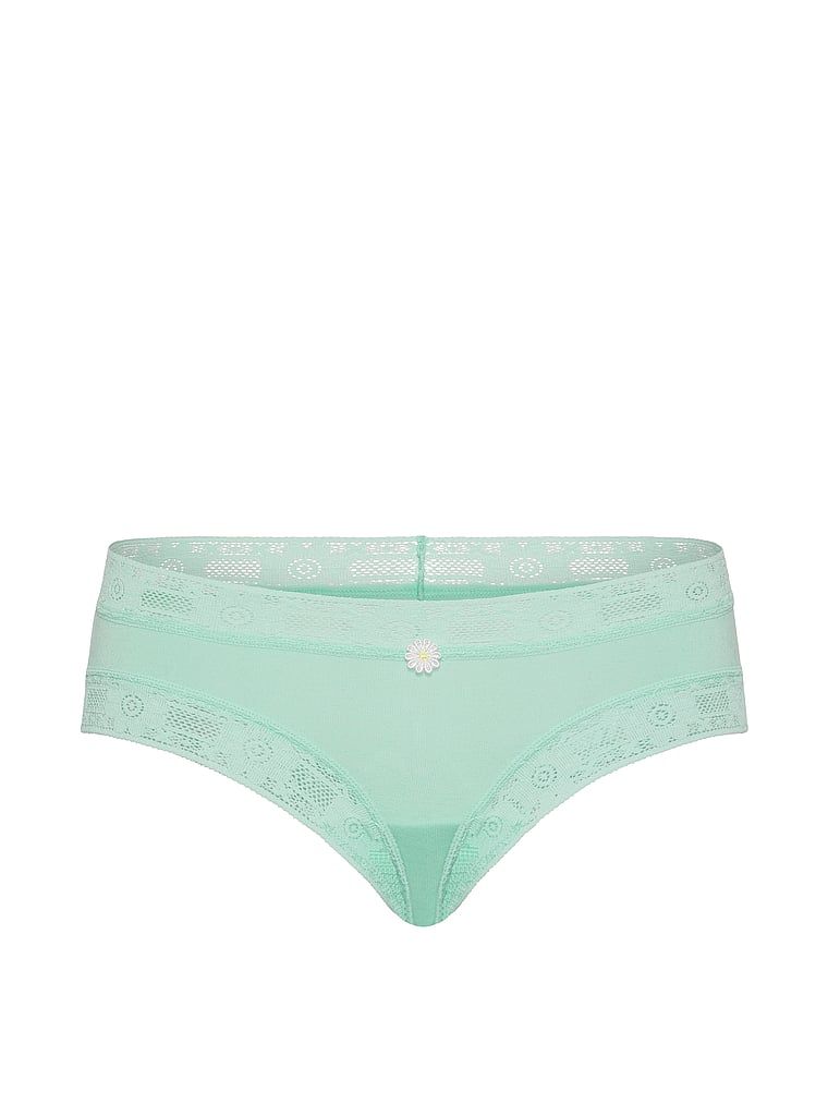 Bavlněné kalhotky s háčkovanou krajkou Cheeky. Produkt je zelené barvy a pochází z kolekce Lace Trim.