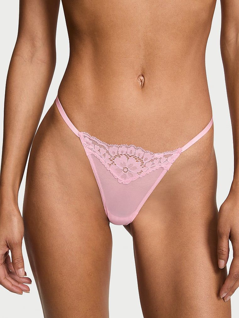 Crystal Heartware tanga s třpytivým srdcem vzadu. Produkt je růžové barvy a pochází z kolekce Dream Angels.