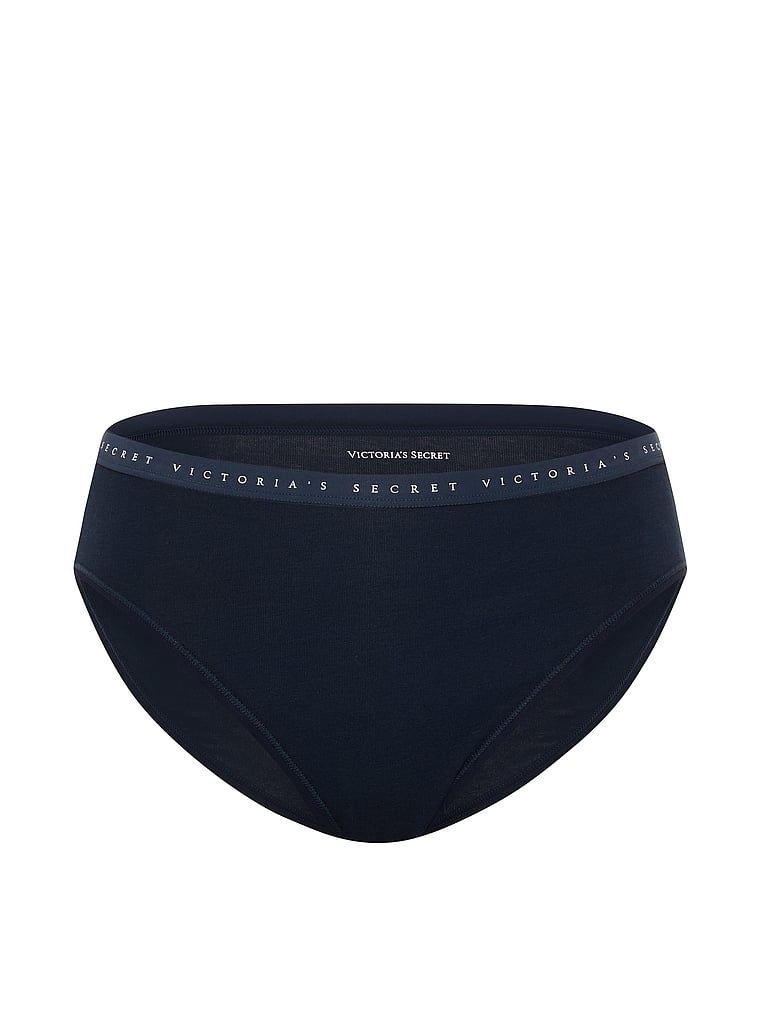 Bavlněné slipy s vysoko střiženými nohavičkami. Produkt je modré barvy a pochází z kolekce Victoria's Secret.