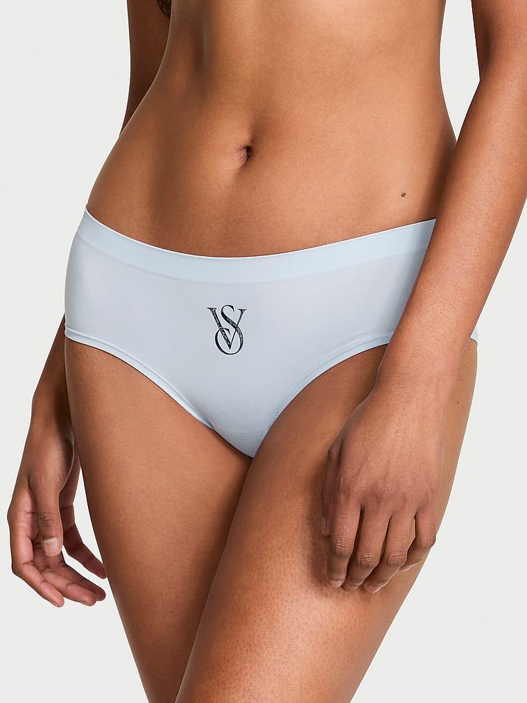 Kalhotky s lesklým logem Seamless Sparkle Hiphugger. Produkt má modrou barvu a pochází z kolekce Bezešvé.