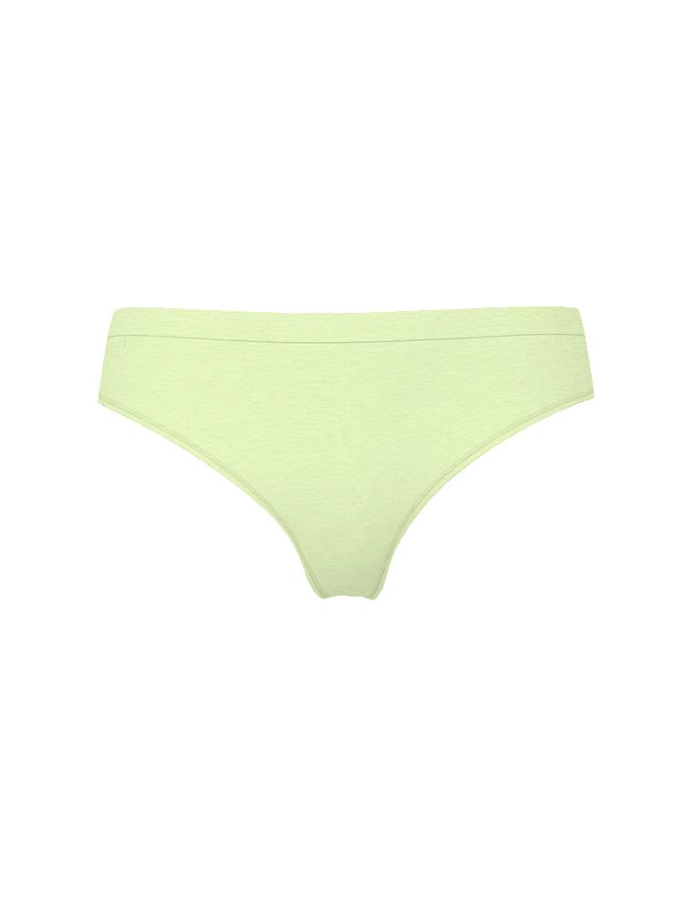 Tanga bez švu na průsvitném žebru. Produkt je zelené barvy a pochází z kolekce Seamless.