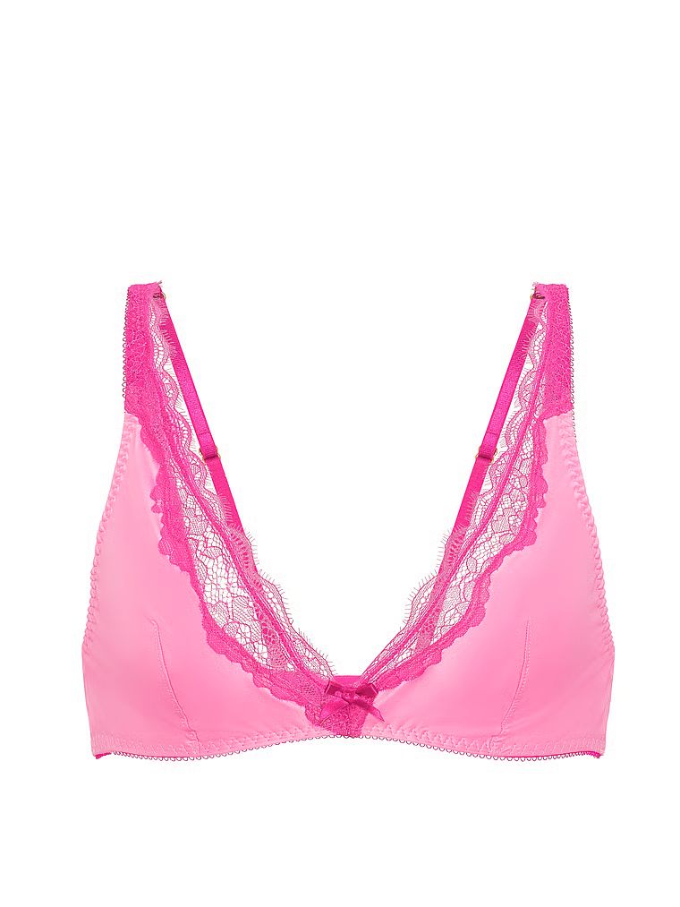 Nevystelovaná podprsenka bez kostic, saténová Tease. Produkt je růžové barvy a pochází z kolekce Victoria's Secret.