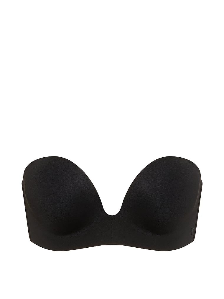 Push-up podprsenka bez ramínek 2 velikosti Bombshell. Produkt je černý a pochází z kolekce Invisible by Victoria's Secret.