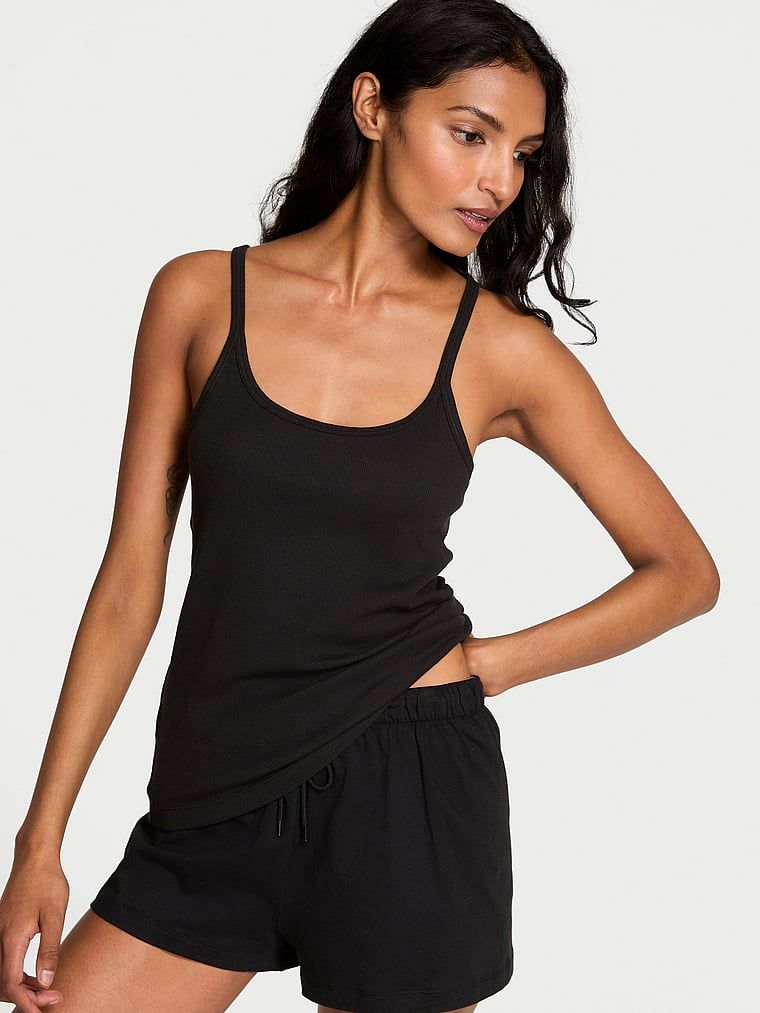 Mix & Match bavlněné noční top. Produkt je černý a pochází z kolekce Victoria's Secret.