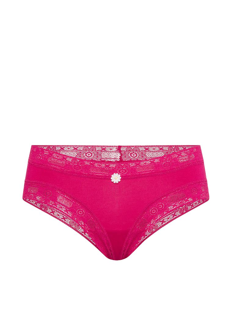 Bavlněné kalhotky s háčkovanou krajkou Cheeky. Produkt je růžové barvy a pochází z kolekce Lace Trim.