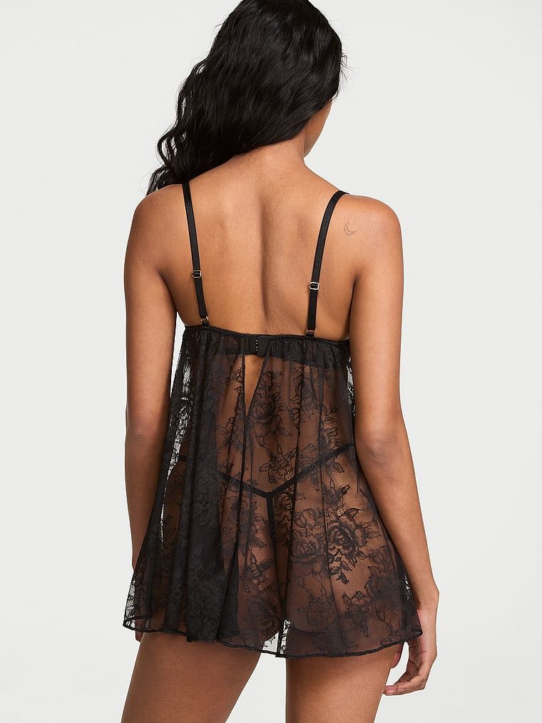Push-up spodnička a krajková tanga Babydoll. Produkt je černý a pochází z kolekce Very Sexy.