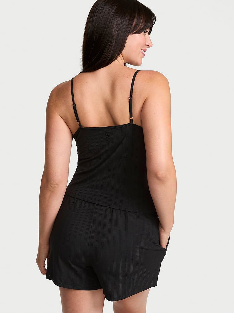 Modální spací sada – top s ramínky a šortky SoSoft. Produkt je černý a pochází z kolekce Victoria's Secret.