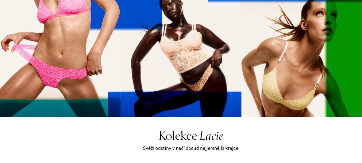 Modelky v sadě spodního prádla z kolekce Lacie v modré a růžové barvě