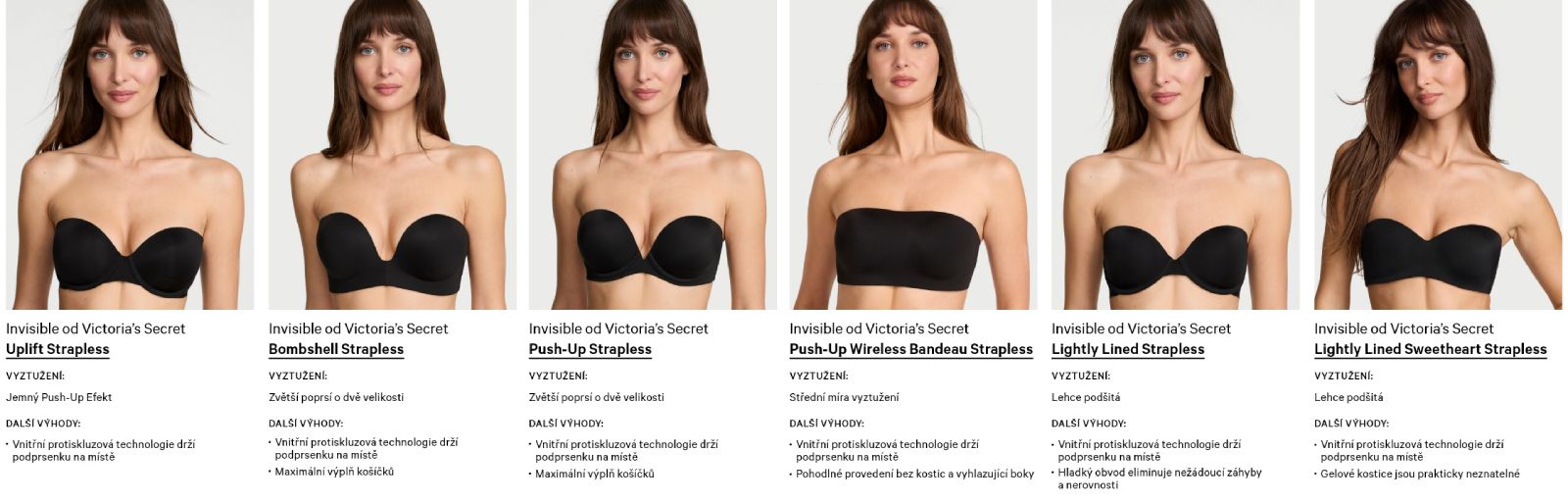  Srovnání modelů podprsenek